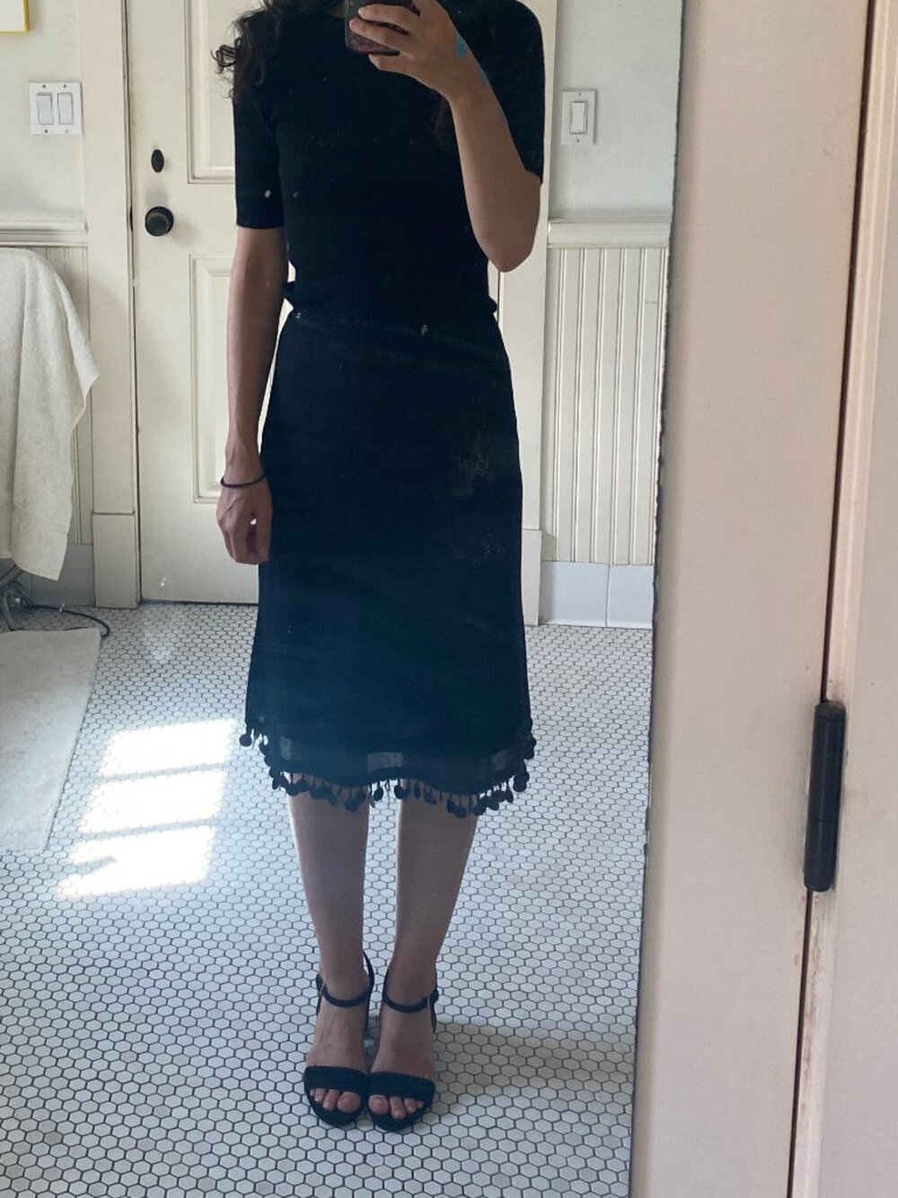 vintage black Betsey Johnson skirt with beaded/sequin trim